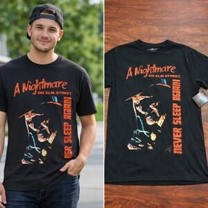 A Nightmare on Elm Street Graphic Tee Mens L Black New Freddy Krueger Pinhole